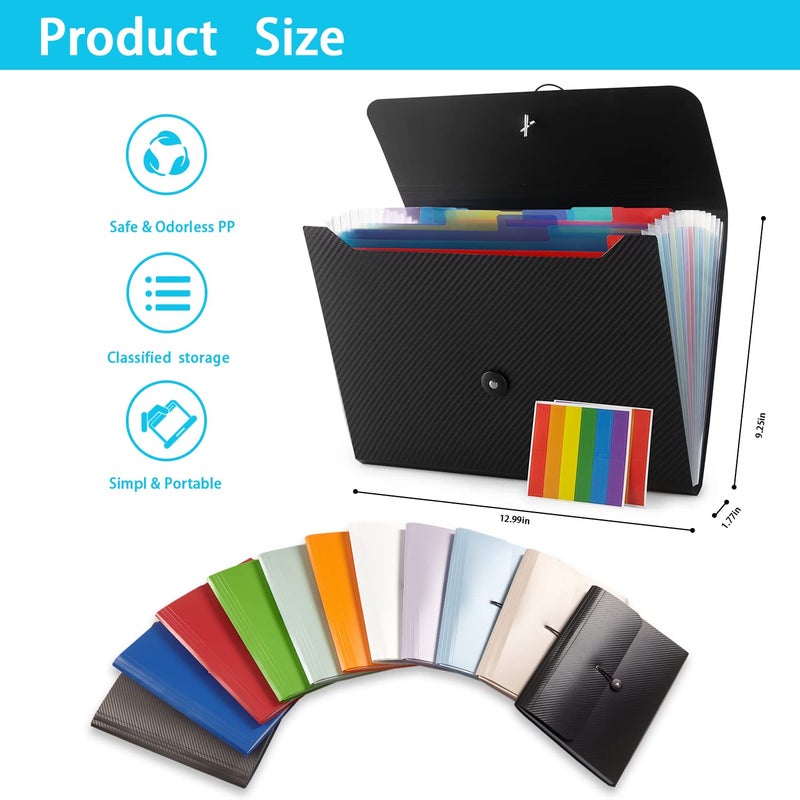 Nicfaec Expanding File Folder File Organizer 13 Pockets File Organizer Accordion Filing Folder Expandable File Folder for Documents Aesthetic Paper Organizer Folder for Work, School, Home, Office, 2Pack Grey - Image 3